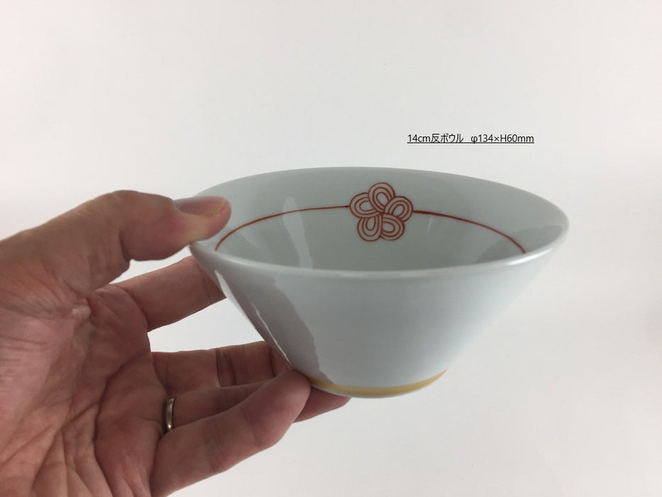 14cm反ボウル.赤梅水引　伊万里焼田森窯(j.R)