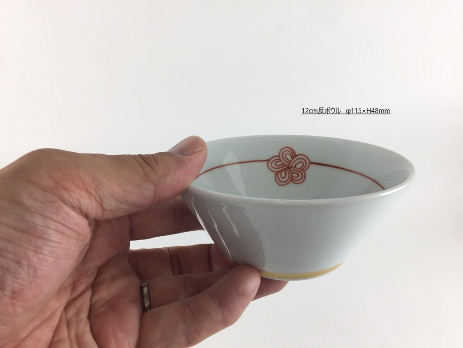 12cm反ボウル.赤梅水引　伊万里焼田森窯(j.R)