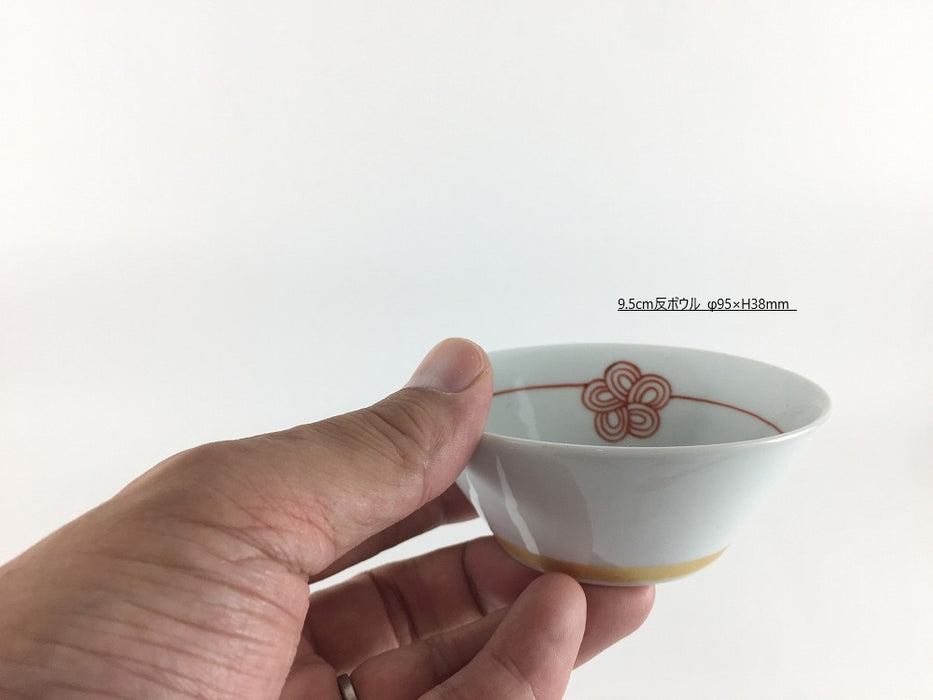 9.5cm反ボウル.赤梅水引　伊万里焼田森窯(j.R)