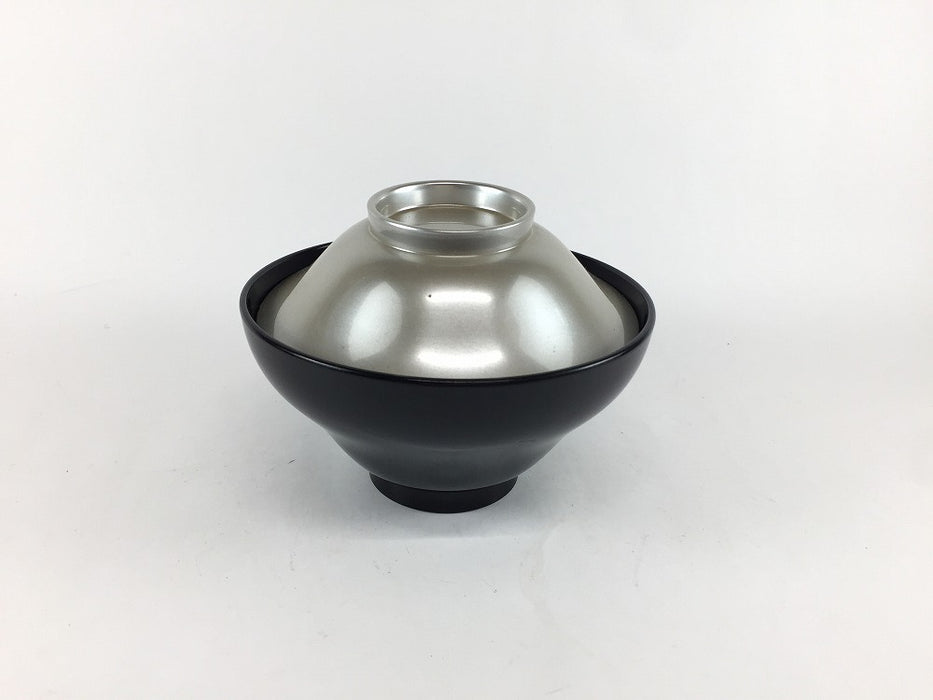 【SALE】(耐熱)かすみ椀　蓋銀親黒　洗対　12cm　【訳あり】