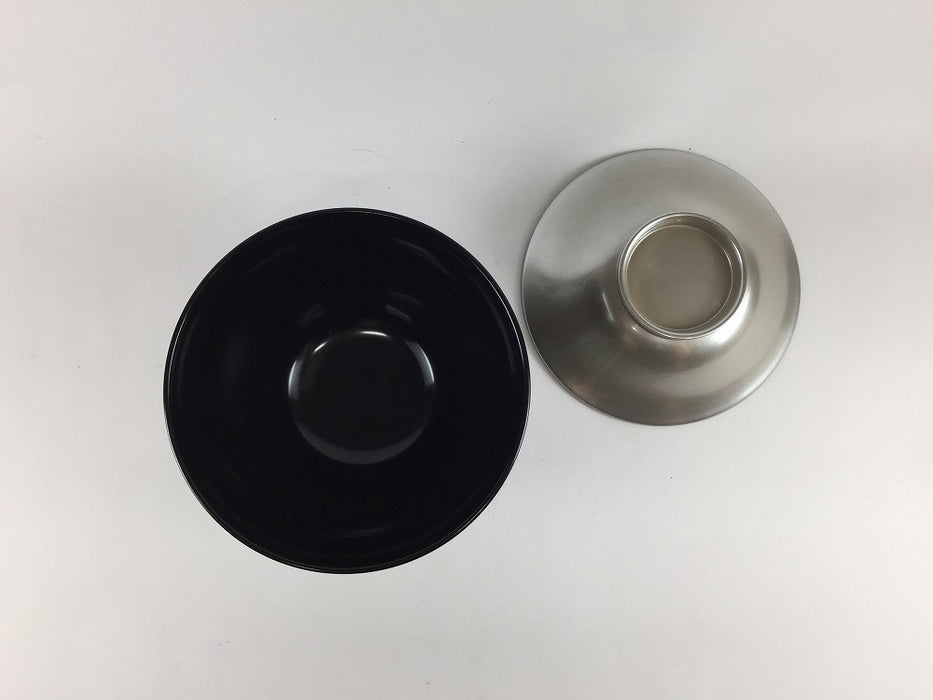 【SALE】(耐熱)かすみ椀　蓋銀親黒　洗対　12cm　【訳あり】