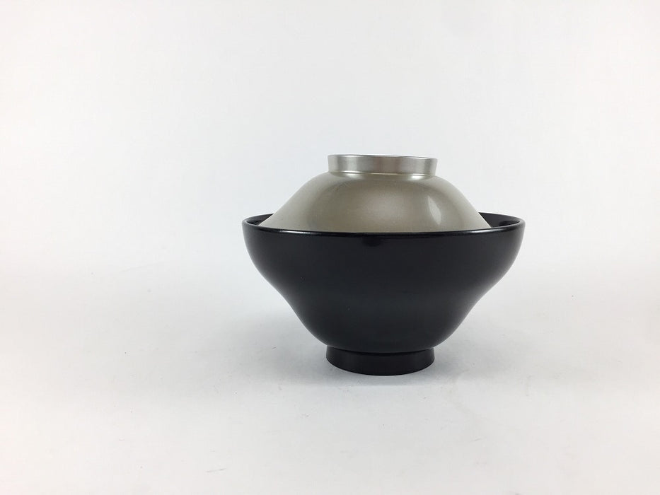 【SALE】(耐熱)かすみ椀　蓋銀親黒　洗対　12cm　【訳あり】