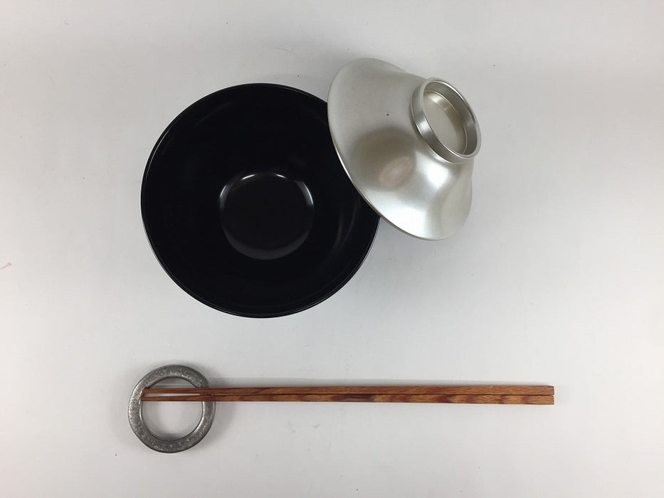 【SALE】(耐熱)かすみ椀　蓋銀親黒　洗対　12cm　【訳あり】