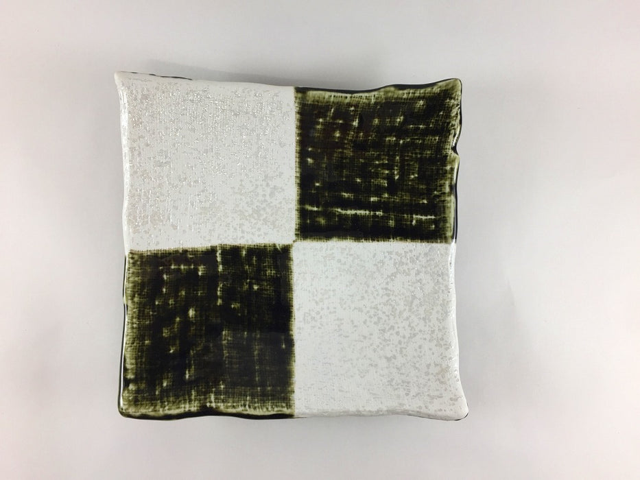 【SALE】角濃オリベ格子ラスター　三ツ足皿　17cm　三川内焼(j.R)【訳あり】