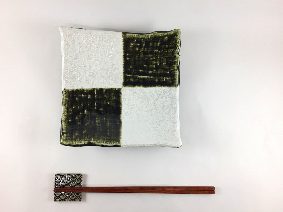 【SALE】角濃オリベ格子ラスター　三ツ足皿　17cm　三川内焼(j.R)【訳あり】