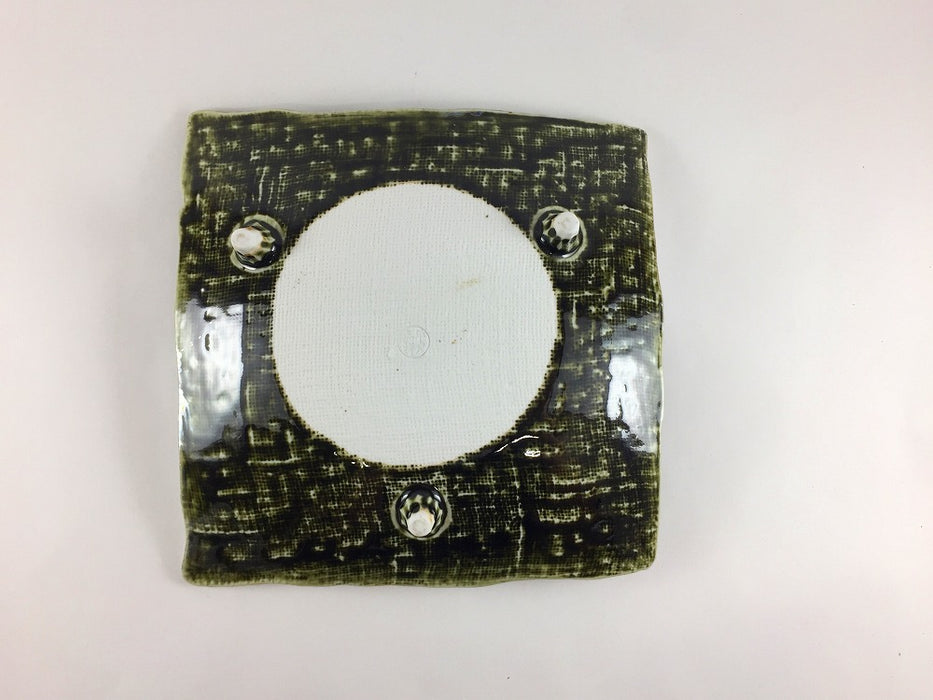 【SALE】角濃オリベ格子ラスター　三ツ足皿　17cm　三川内焼(j.R)【訳あり】