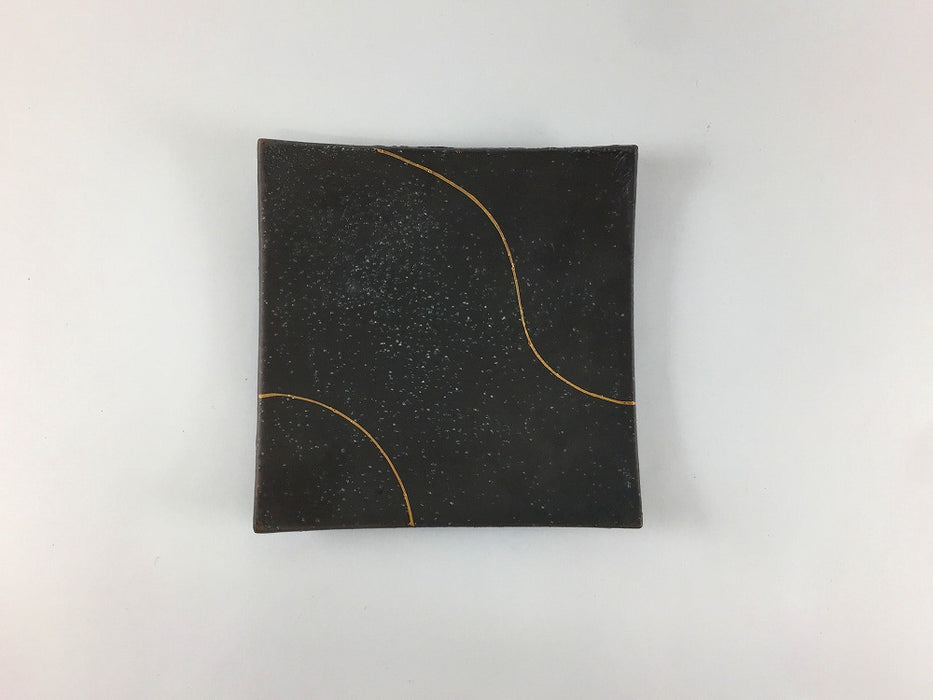 【SALE】黒ザラ目金ライン　角小皿(小)　11.5cm　有田焼【訳あり】