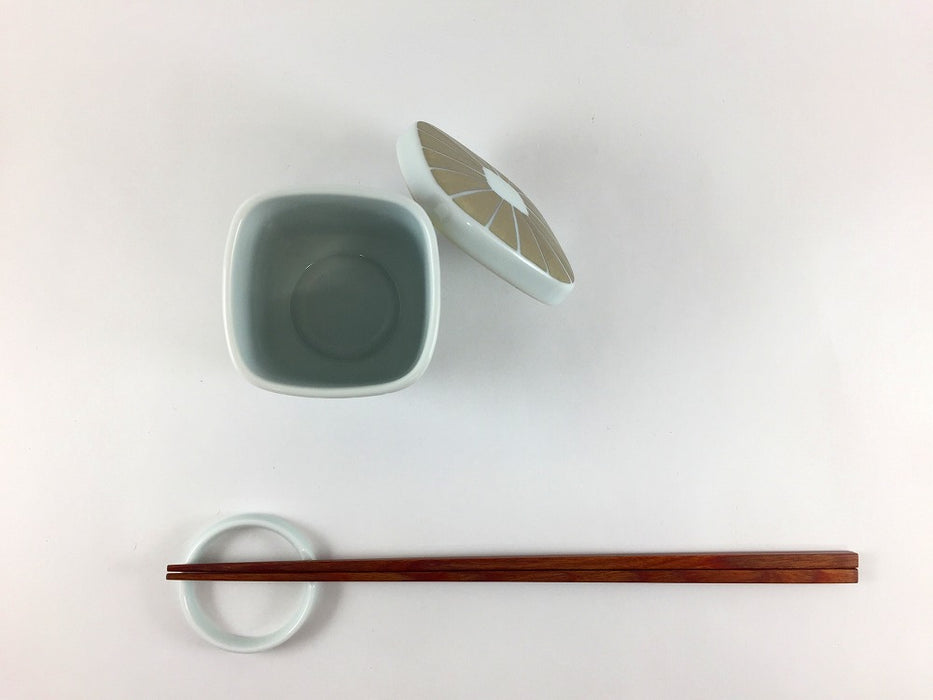 【SALE】角ミニ蒸碗　光緑短冊　6.5cm　有田焼【訳あり】