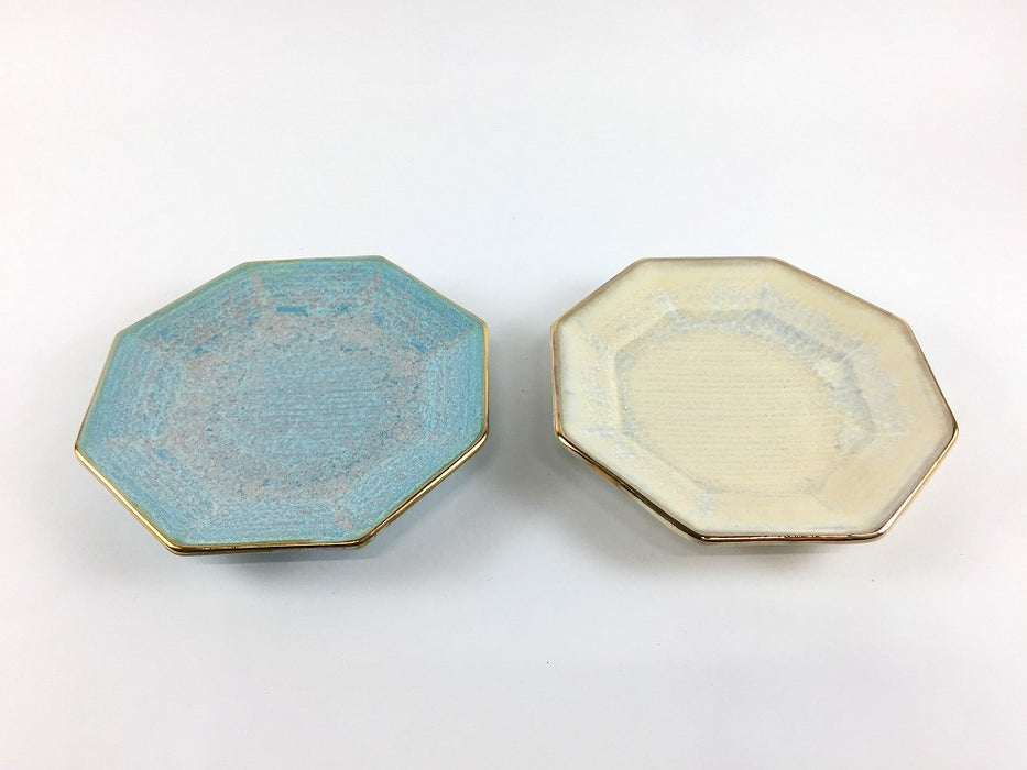 八角豆皿　渕金　(ミント/白結晶)　11cm　有田焼(j.R)