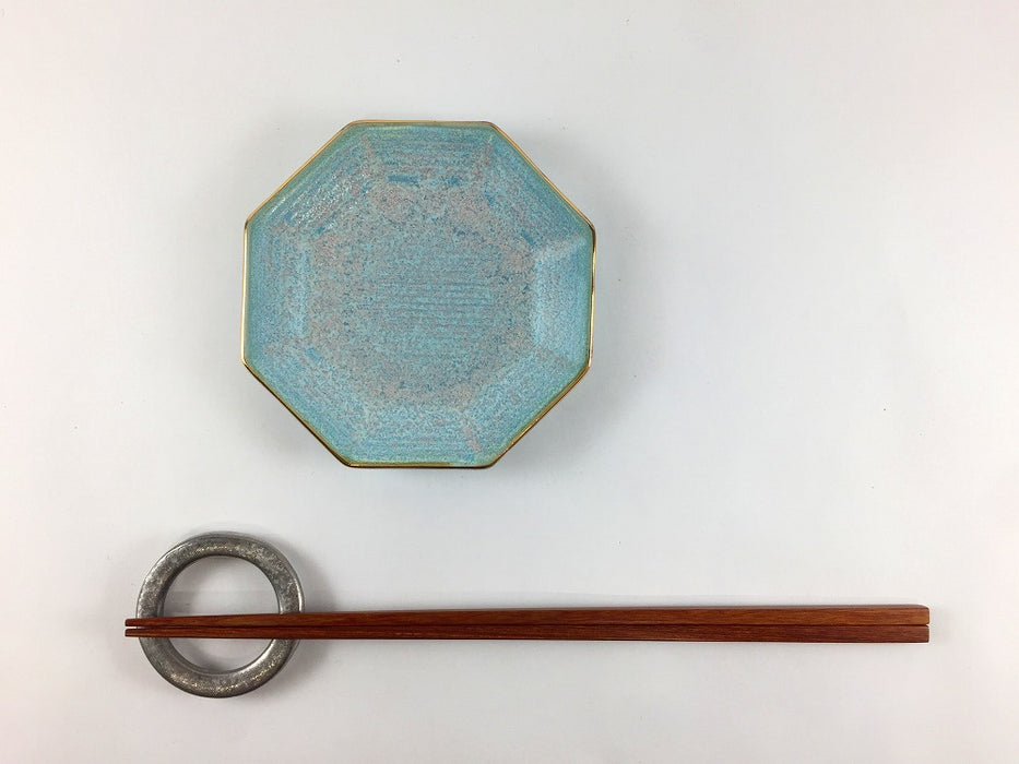 八角豆皿　渕金　(ミント/白結晶)　11cm　有田焼(j.R)
