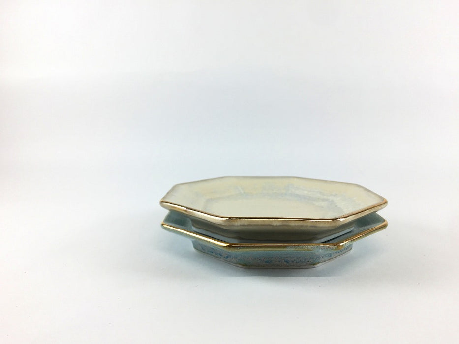 八角豆皿　渕金　(ミント/白結晶)　11cm　有田焼(j.R)