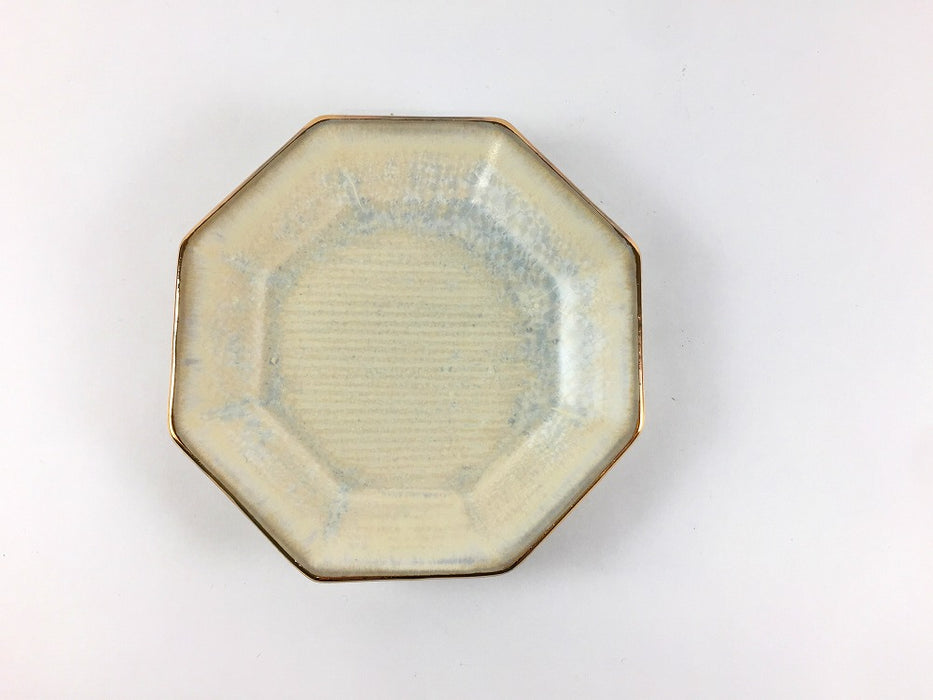 八角豆皿　渕金　(ミント/白結晶)　11cm　有田焼(j.R)