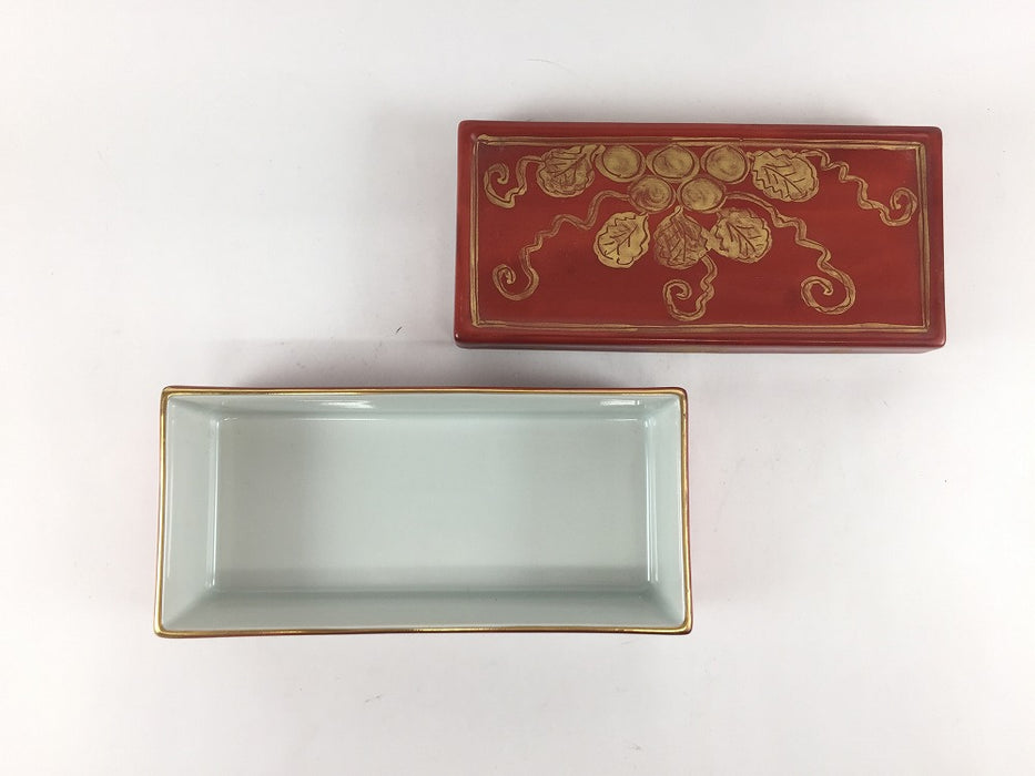 【SALE】5寸長角箱　朱巻金襴手葡萄　14cm　有田焼【訳あり】