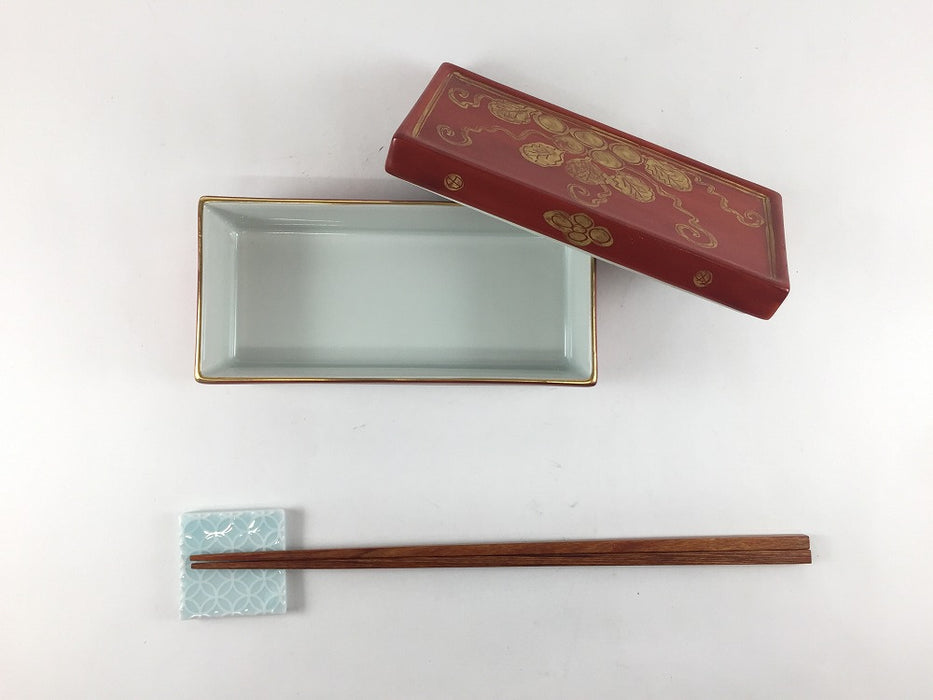 【SALE】5寸長角箱　朱巻金襴手葡萄　14cm　有田焼【訳あり】