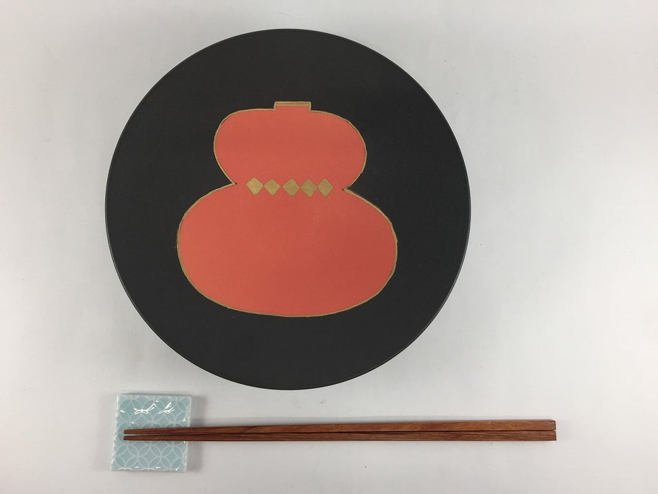 【SALE】185平向　黒土赤金瓢絵　19cm　有田焼【訳あり】