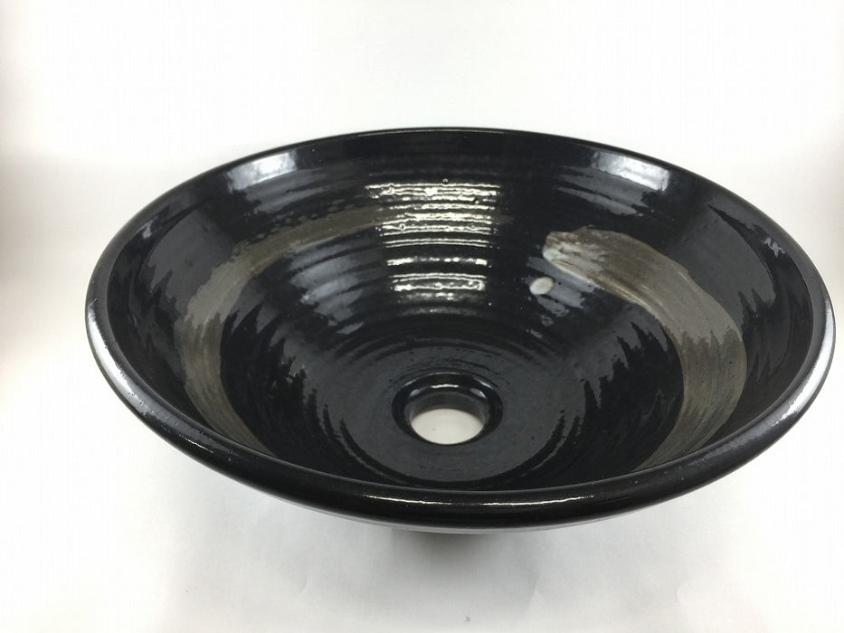 【SALE】洗面鉢33cm(黒に白刷毛)　有田焼(j.R)【訳あり】