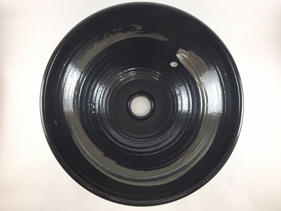 【SALE】洗面鉢33cm(黒に白刷毛)　有田焼(j.R)【訳あり】