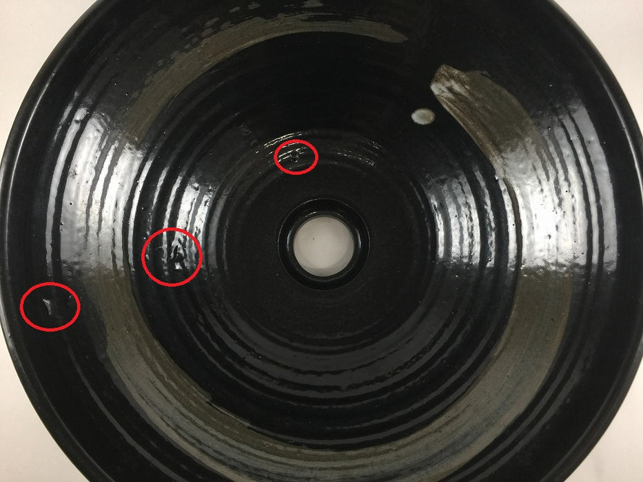 【SALE】洗面鉢33cm(黒に白刷毛)　有田焼(j.R)【訳あり】