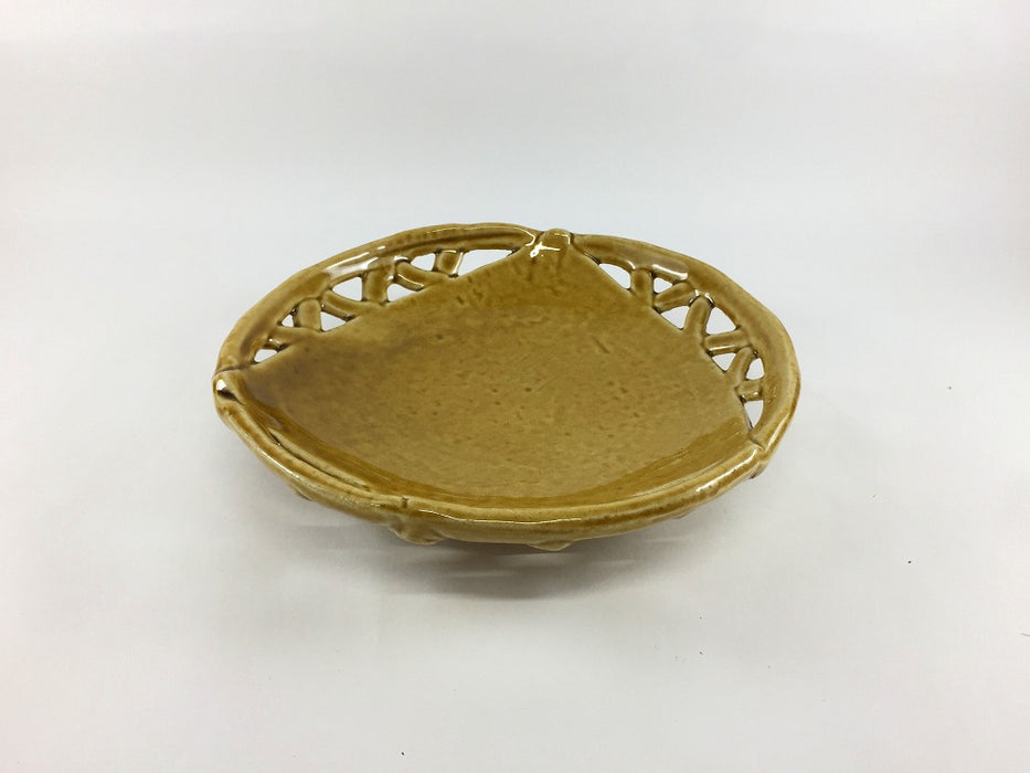 【SALE】6.5寸丸スカシ濃黄瀬戸皿　18.5cm　三川内焼【訳あり】