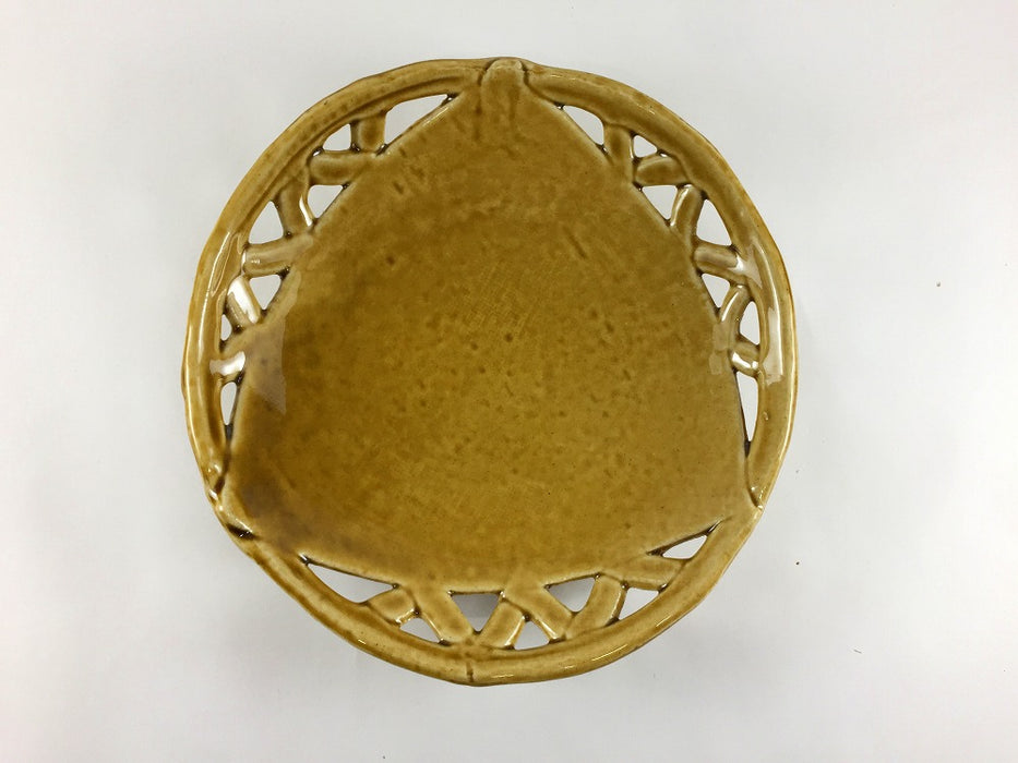 【SALE】6.5寸丸スカシ濃黄瀬戸皿　18.5cm　三川内焼【訳あり】