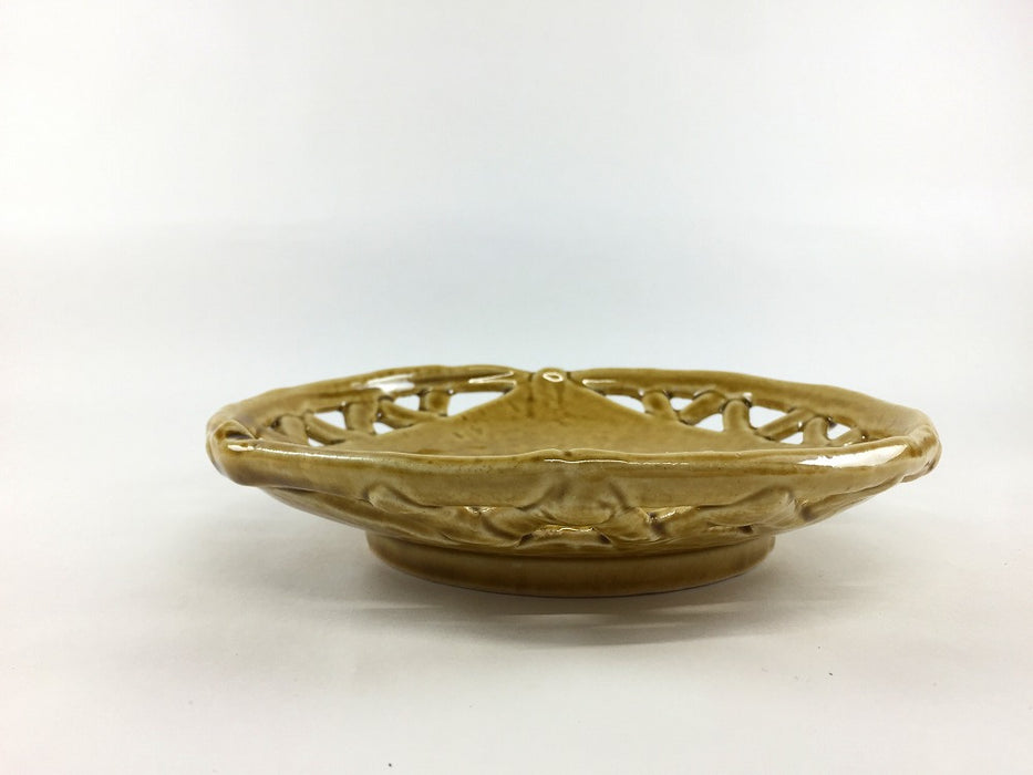 【SALE】6.5寸丸スカシ濃黄瀬戸皿　18.5cm　三川内焼【訳あり】