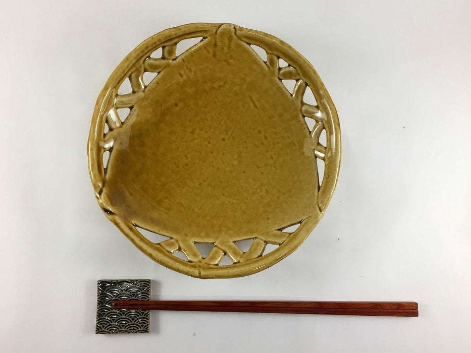 【SALE】6.5寸丸スカシ濃黄瀬戸皿　18.5cm　三川内焼【訳あり】