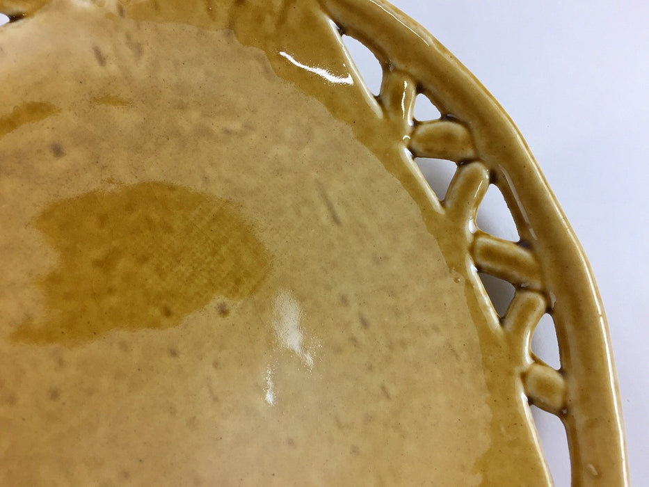 【SALE】6.5寸丸スカシ濃黄瀬戸皿　18.5cm　三川内焼【訳あり】