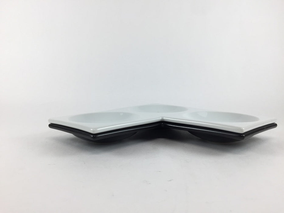 【SALE】Ｌ三品盛　(白磁/黒マット)　16.5cm 　有田焼【訳あり】