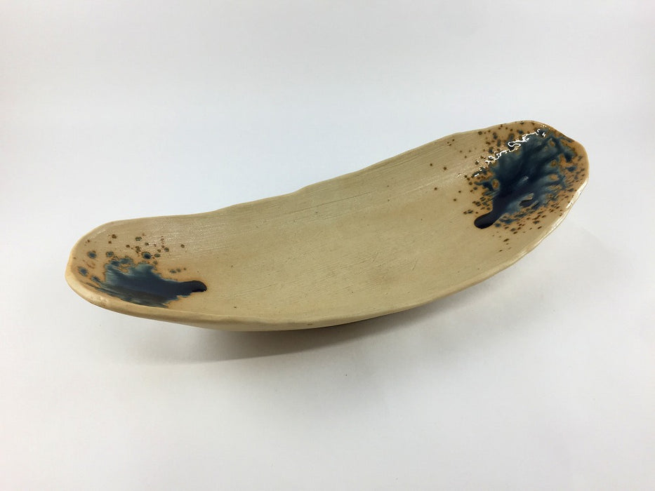 【SALE】白ザラメルリオリベ　二方流し向付　28cm　有田焼【訳あり】