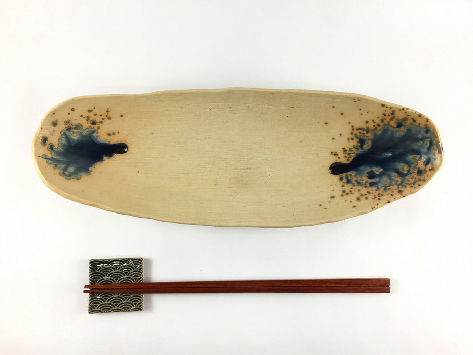 【SALE】白ザラメルリオリベ　二方流し向付　28cm　有田焼【訳あり】