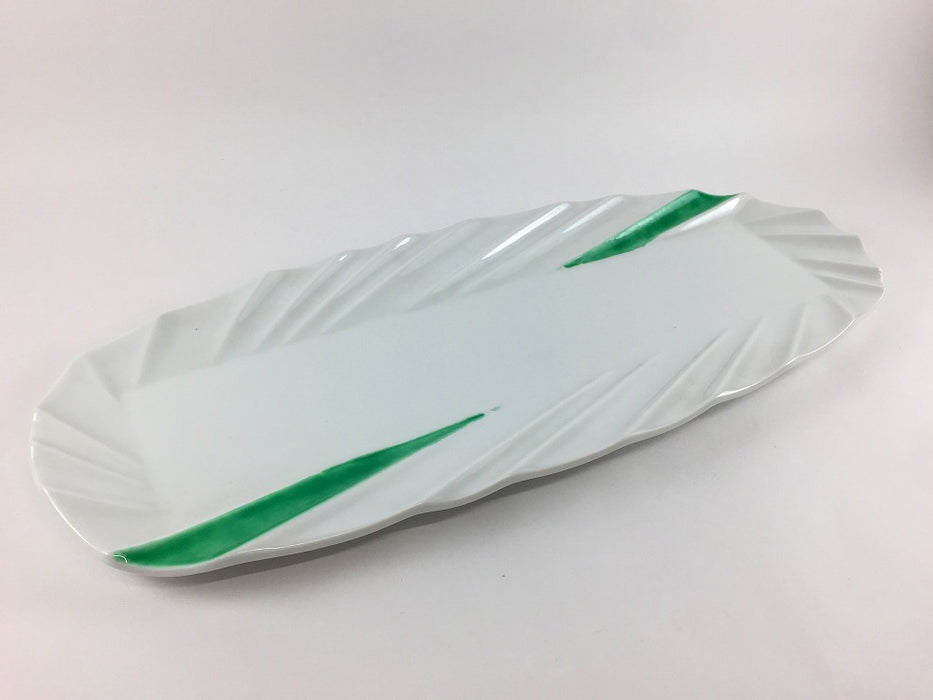 【SALE】長角切子皿小　グリーン　34.5cm　有田焼【訳あり】