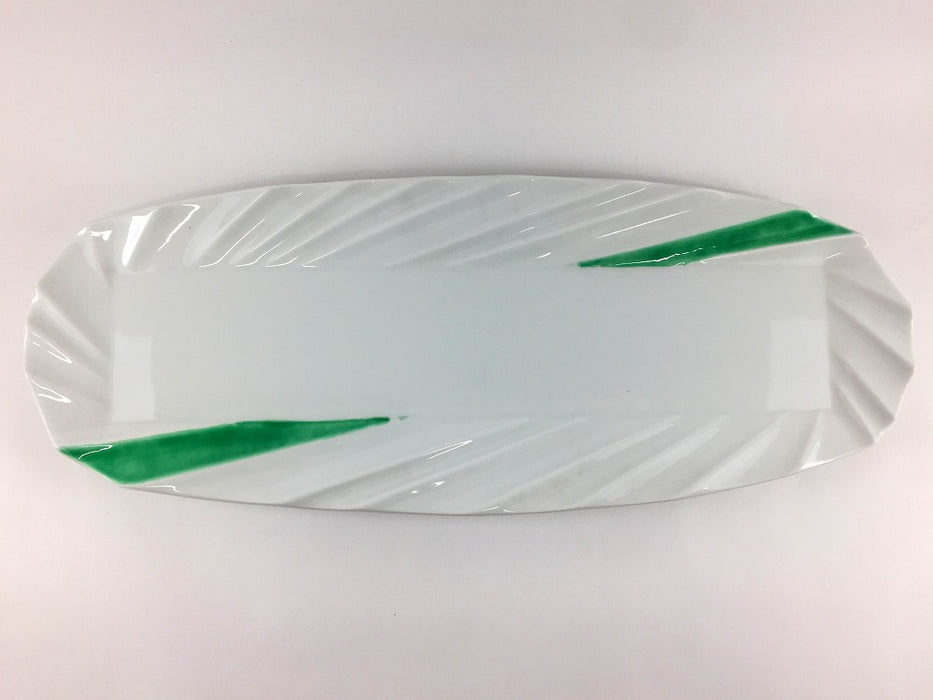 【SALE】長角切子皿小　グリーン　34.5cm　有田焼【訳あり】