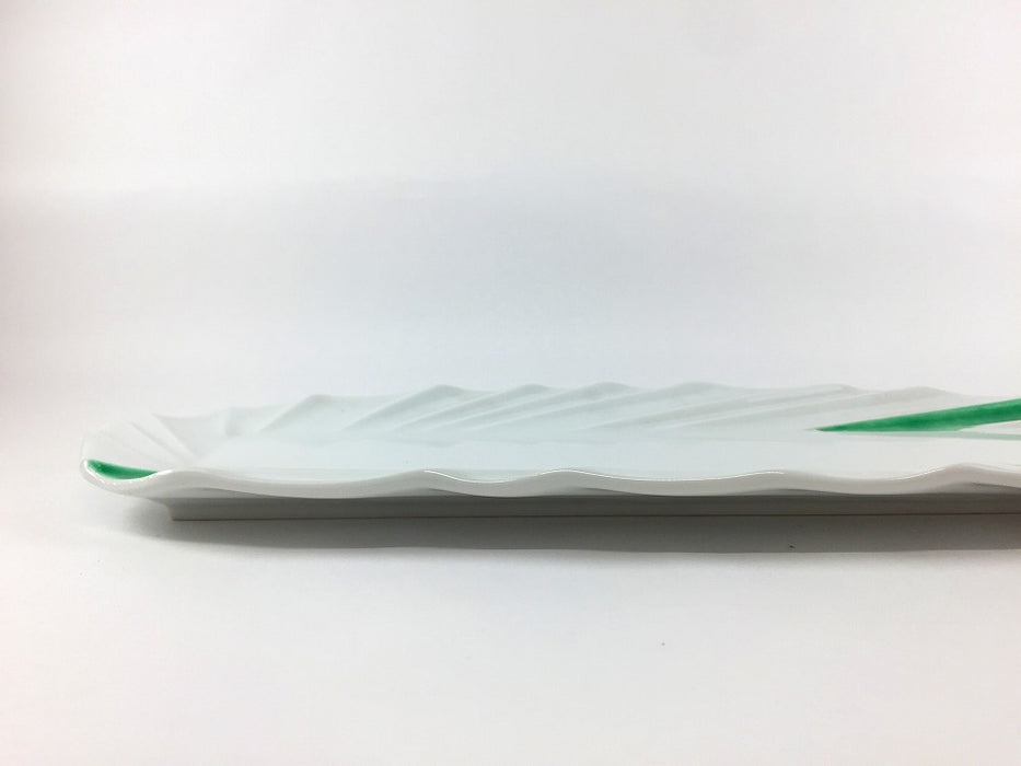 【SALE】長角切子皿小　グリーン　34.5cm　有田焼【訳あり】