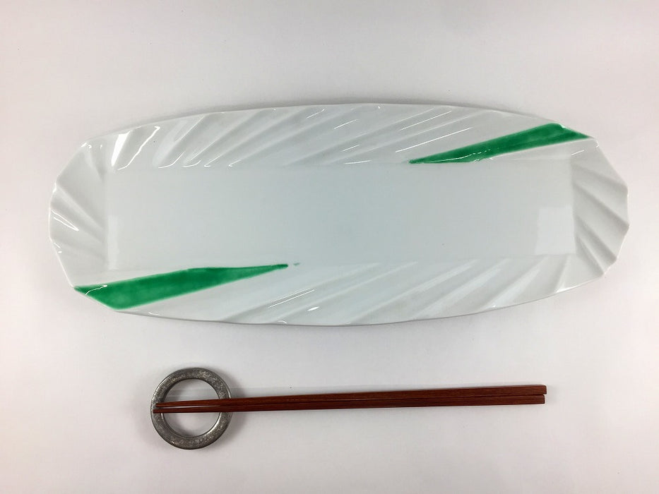【SALE】長角切子皿小　グリーン　34.5cm　有田焼【訳あり】
