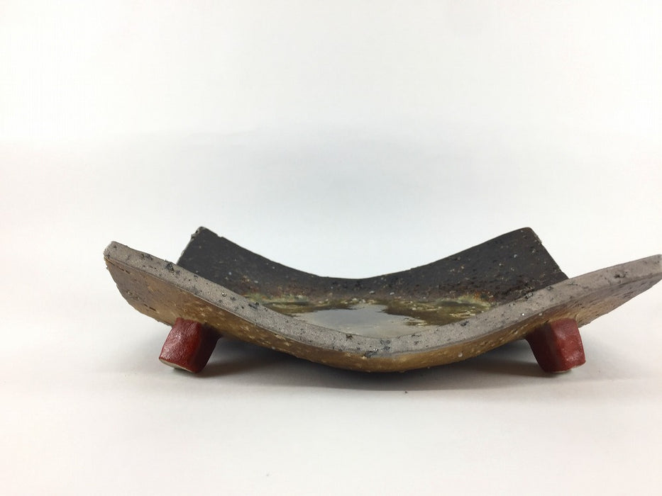 【SALE】灰流し四足焼皿　17.5cm　有田焼【訳あり】