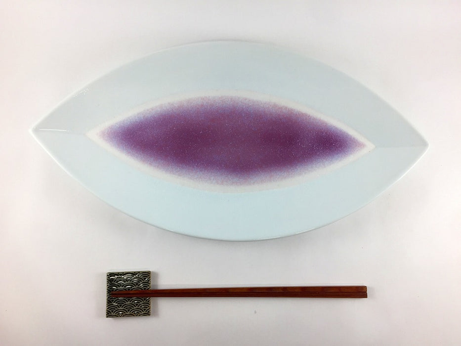 【SALE】白釉内紫マット葉型プレート皿　36cm　有田焼【訳あり】
