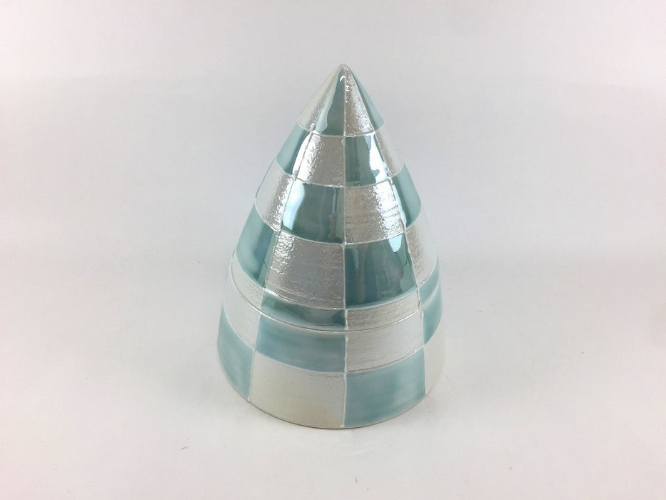 【SALE】円錐蓋物　青磁パール市松　11.5cm　有田焼【訳あり】