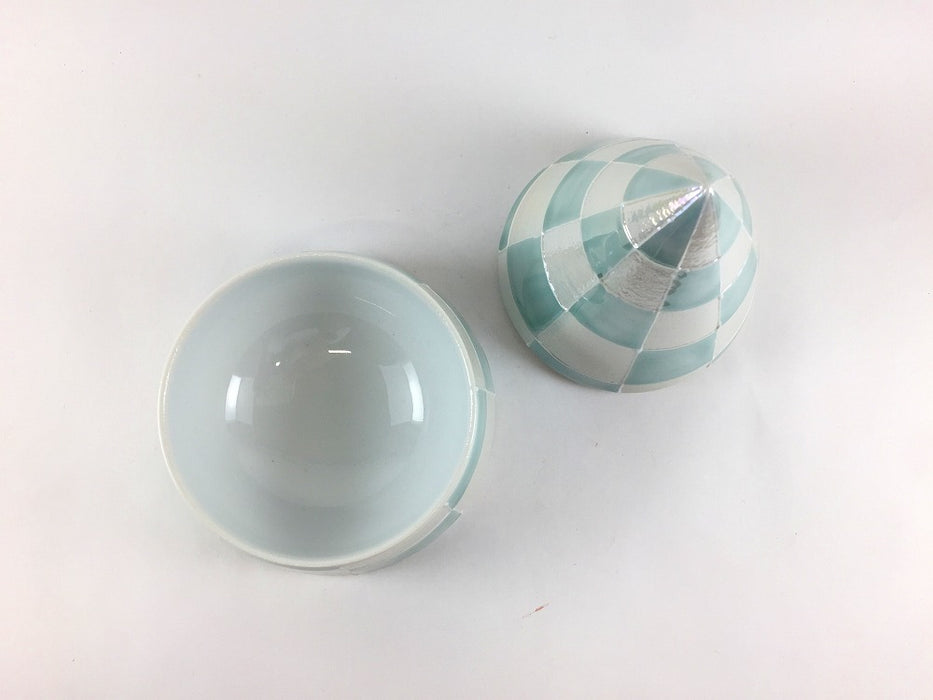 【SALE】円錐蓋物　青磁パール市松　11.5cm　有田焼【訳あり】