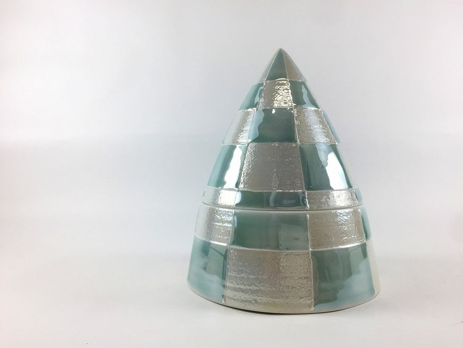 【SALE】円錐蓋物　青磁パール市松　11.5cm　有田焼【訳あり】
