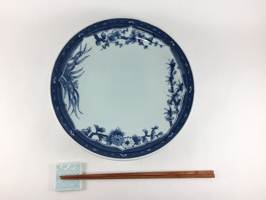 【SALE】22cm高台皿　藍四君子 　有田焼【訳あり】