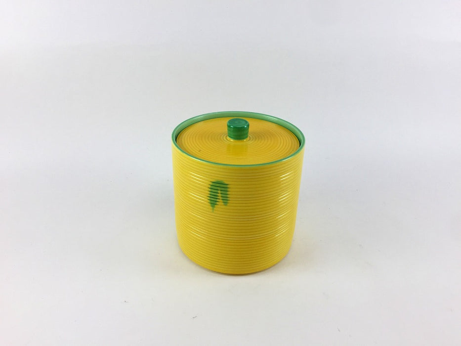 【SALE】黄交趾グリーン流し　千段入筒型蓋物　7.5cm　有田焼【訳あり】