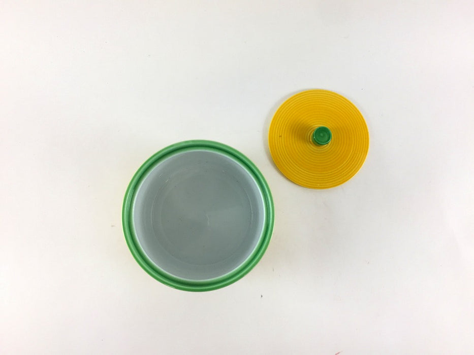 【SALE】黄交趾グリーン流し　千段入筒型蓋物　7.5cm　有田焼【訳あり】