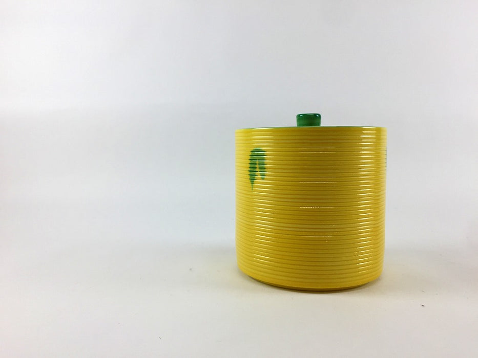 【SALE】黄交趾グリーン流し　千段入筒型蓋物　7.5cm　有田焼【訳あり】