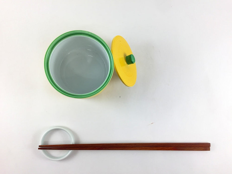 【SALE】黄交趾グリーン流し　千段入筒型蓋物　7.5cm　有田焼【訳あり】