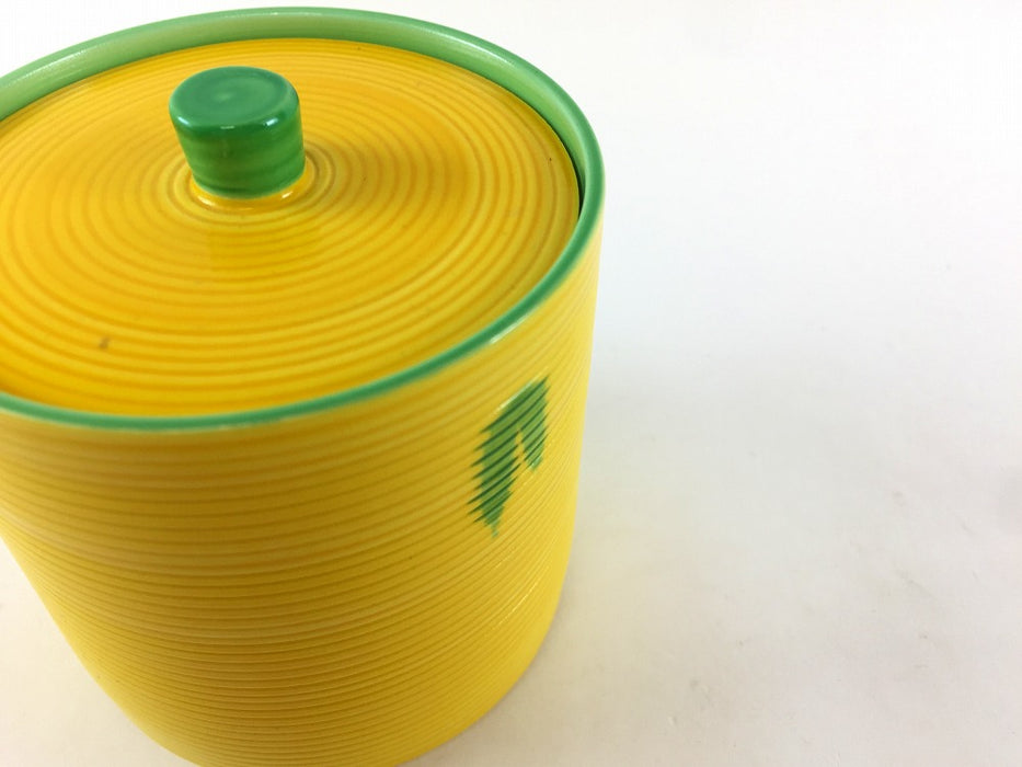 【SALE】黄交趾グリーン流し　千段入筒型蓋物　7.5cm　有田焼【訳あり】