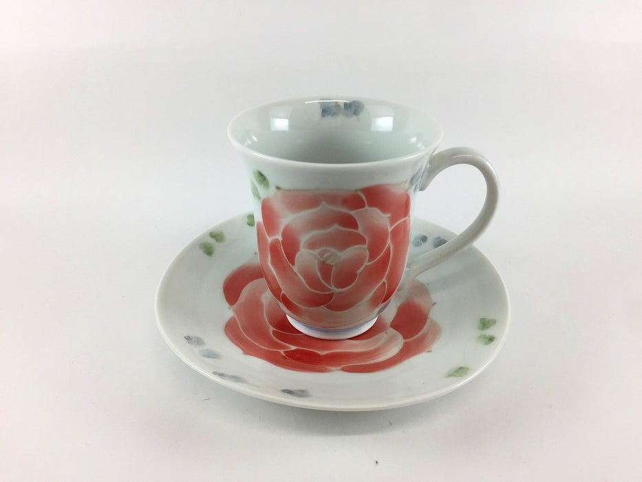 【SALE】マグ珈琲碗皿　赤ばら彩　200cc　有田焼(j.R)【訳あり】