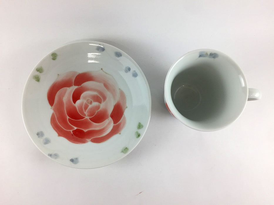 【SALE】マグ珈琲碗皿　赤ばら彩　200cc　有田焼(j.R)【訳あり】