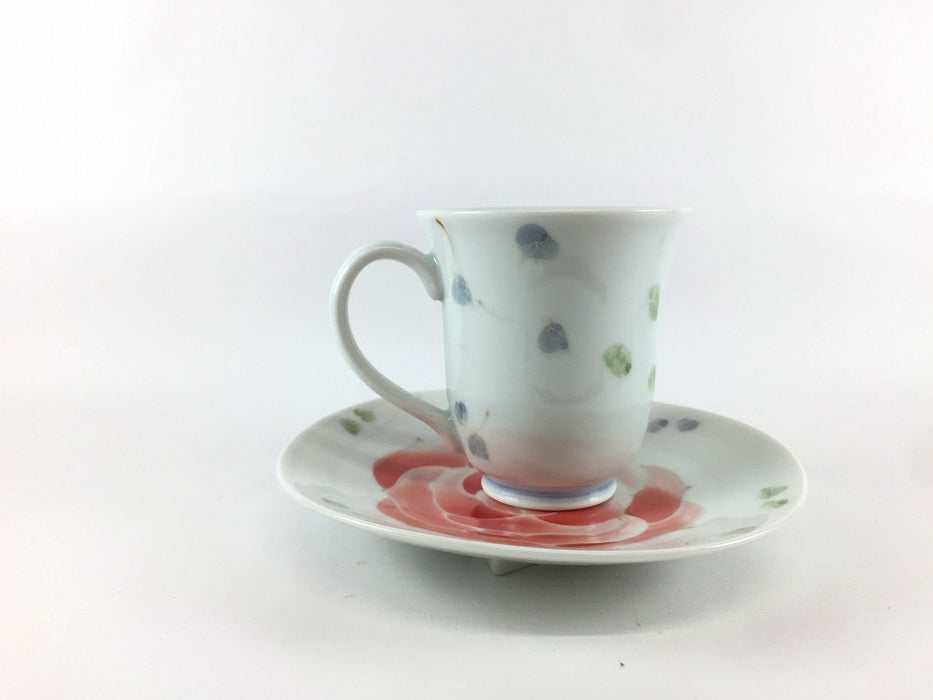 【SALE】マグ珈琲碗皿　赤ばら彩　200cc　有田焼(j.R)【訳あり】