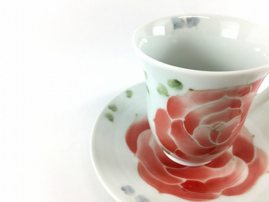 【SALE】マグ珈琲碗皿　赤ばら彩　200cc　有田焼(j.R)【訳あり】