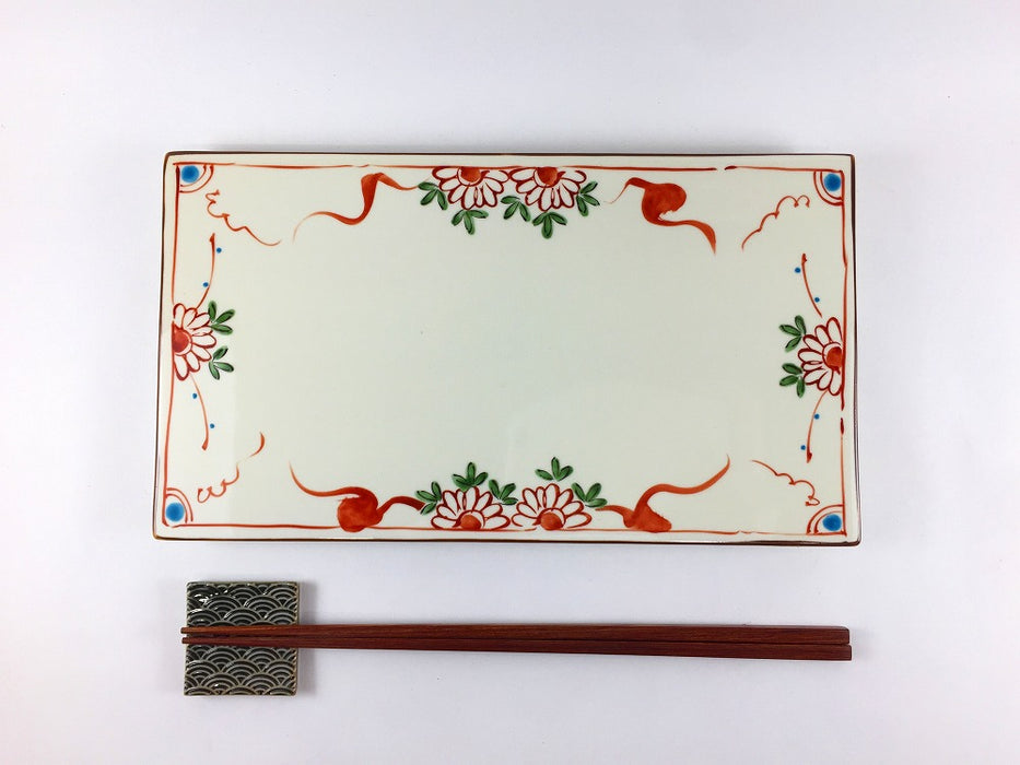 菊万歴　24cm長角皿　三川内焼(j.R)